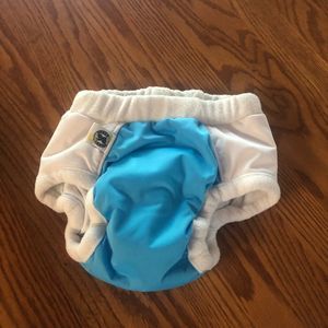 Super Undies all in one teal & white cloth diaper cover L